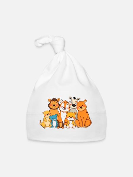 Verspielte Tierfamilie Comic Design - Baby Bio-Mütze - Weiß - Vorne