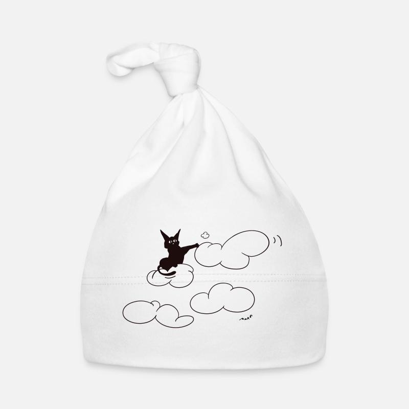 A cute black kitty poking a fluffy cloud. Comical. Organic Baby Cap