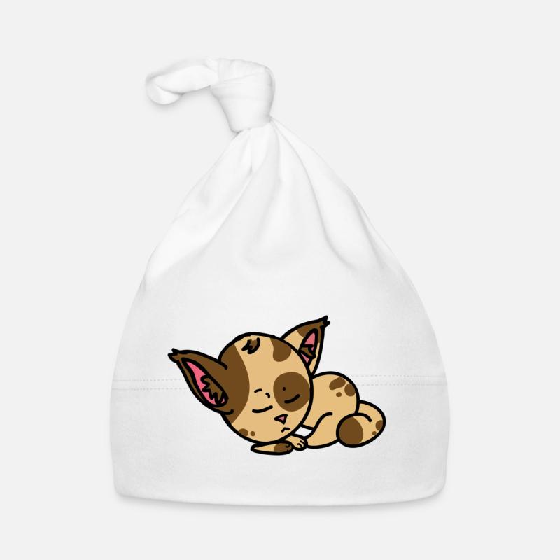 Schlafende Katze Comic Figur - Geschenkidee - Baby Bio-Mütze - Weiß