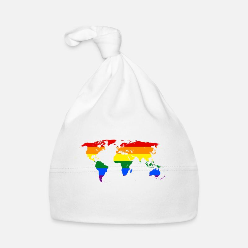 carte du monde arc-en-ciel - Bonnet bio Bébé - blanc