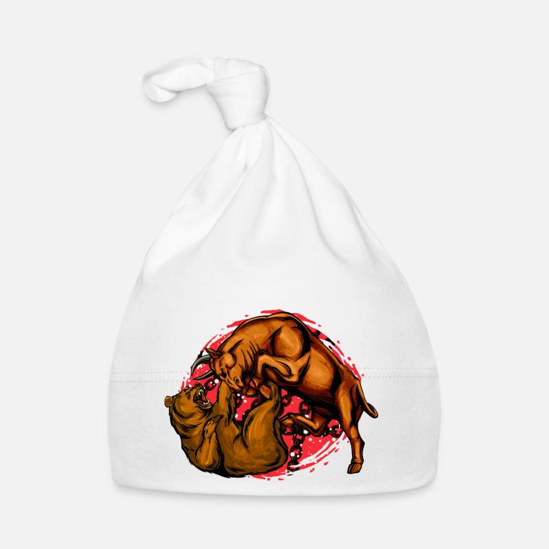 Ours contre taureau, combat boursier, combat d'animaux - Bonnet bio Bébé - blanc