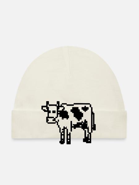Cow Pixelated Pixel Cow Gift Idea - Organic Baby Cap - white - Front