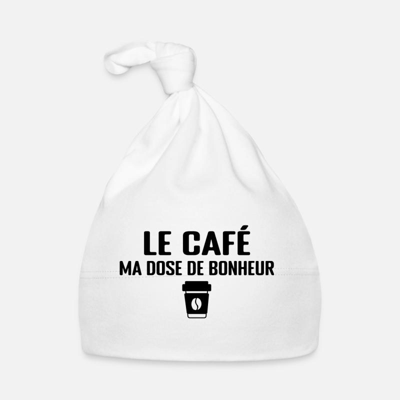 Le Café, Ma Dose De Bonheur - Bonnet bio Bébé - blanc