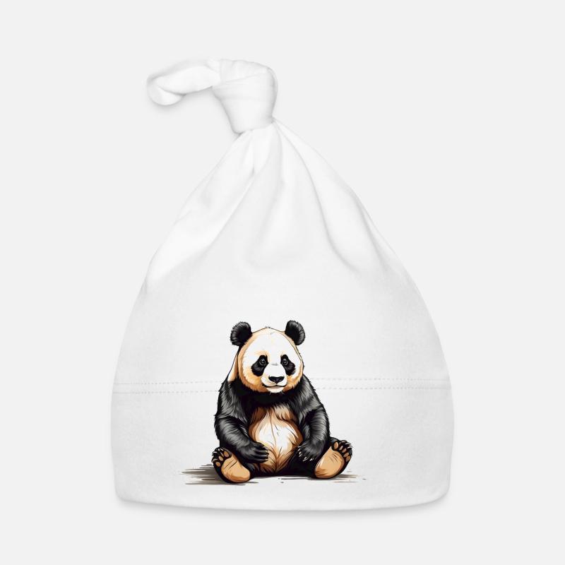 Sitzender Pandabär - Baby Bio-Mütze - Weiß