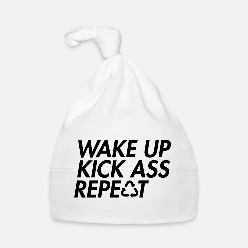 Wake Up Kick Ass Repeat – Mutige Motivation Baby Bio-Mütze
