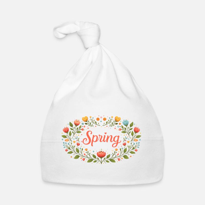 Spring lettering in floral spring wreath Organic Baby Cap