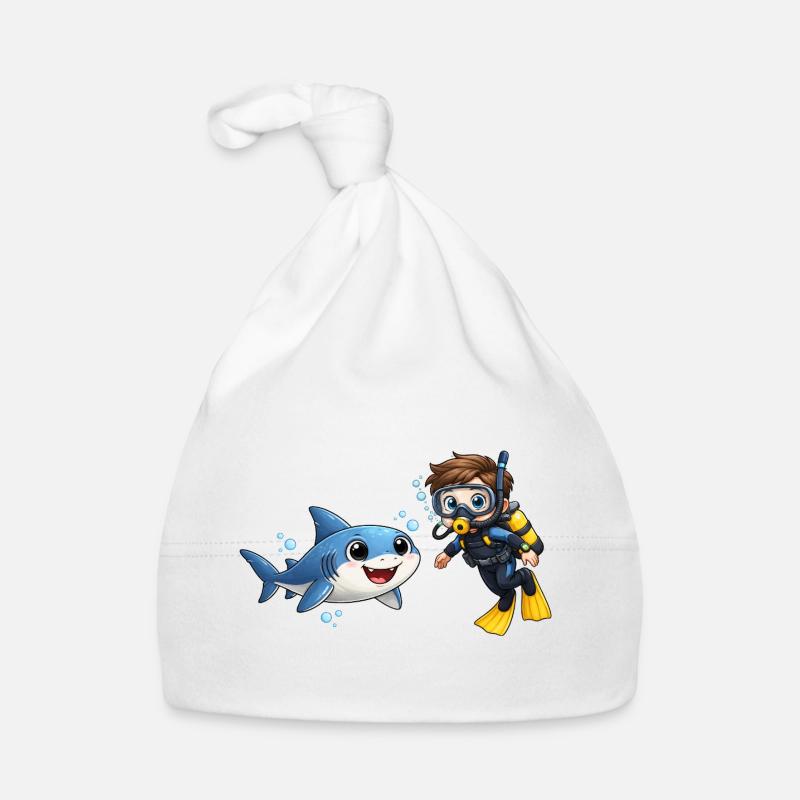 Diver Kid avec le dessin animé marin drôle de requin Bonnet bio Bébé