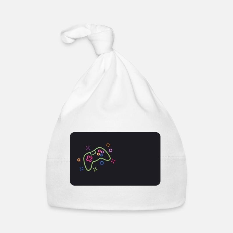 Manette de jeu colorée sur fond noir Bonnet bio Bébé