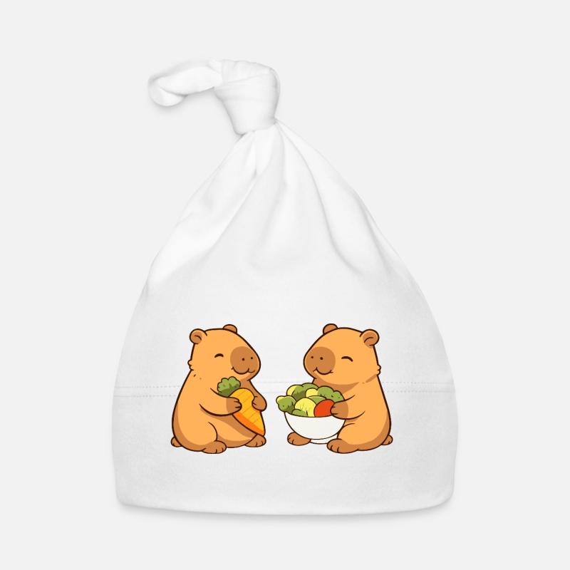 Capybara couple with vegetables – relaxed & cute - Organic Baby Cap - white