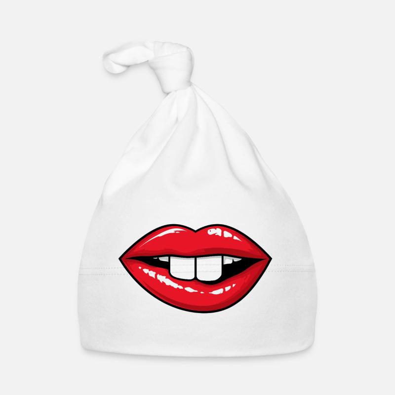 Red lips with rabbit teeth Organic Baby Cap
