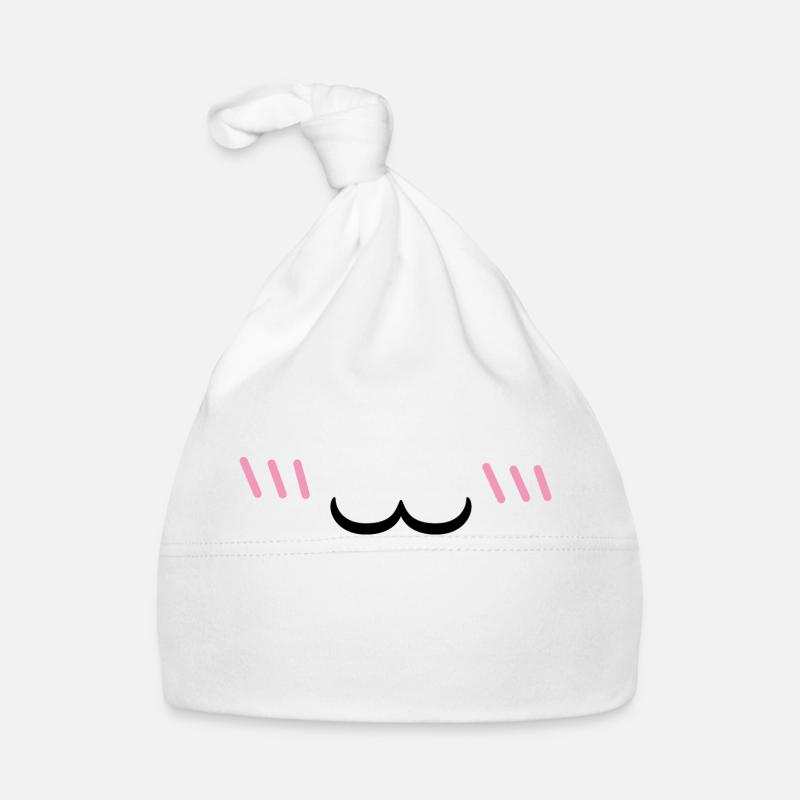 00253 Bouche uwu chat rougi - Bonnet bio Bébé - blanc