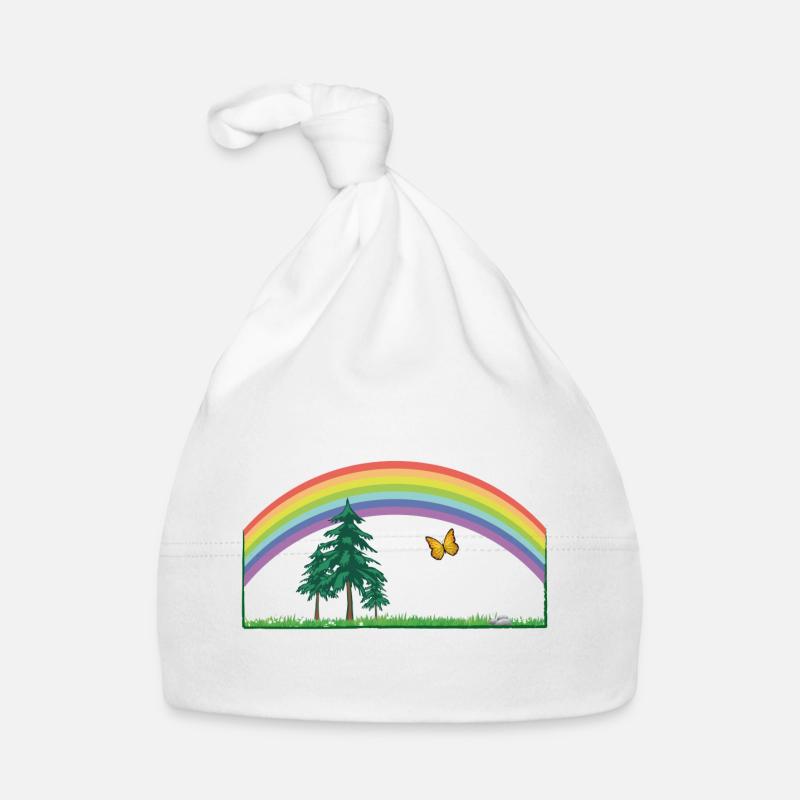 RAINBOW Regenbogen mit Wiese und Schmetterling Baby Bio-Mütze