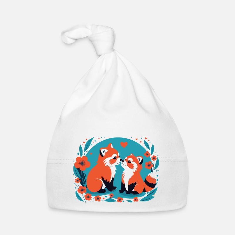 Couple de pandas roux - Bonnet bio Bébé - blanc