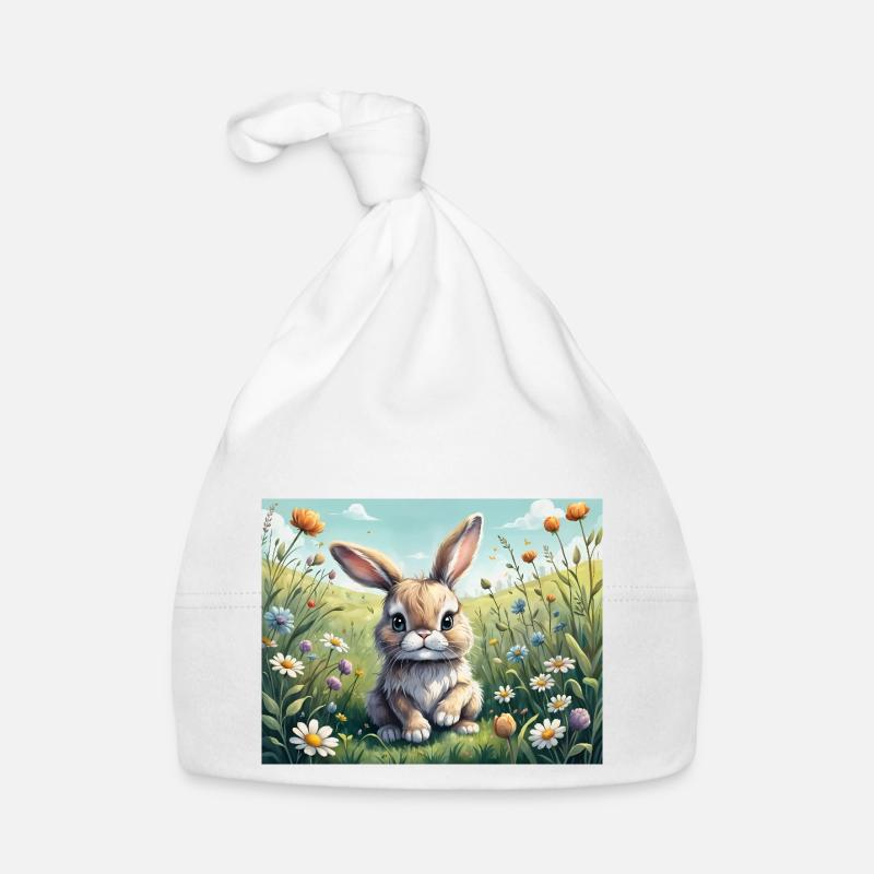 Mignon petit lapin de Pâques - Bonnet bio Bébé - blanc