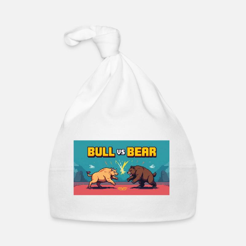 Pixel Art Kampf Stier gegen Bär Baby Bio-Mütze