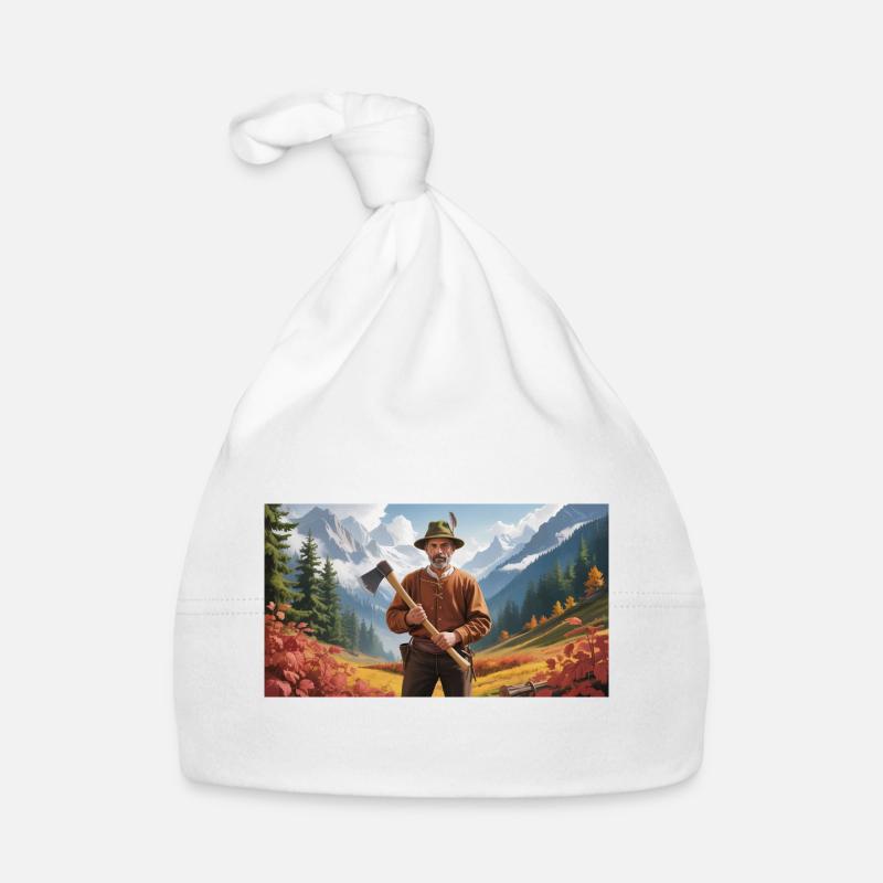 Lumberjack with axe in autumn landscape Organic Baby Cap