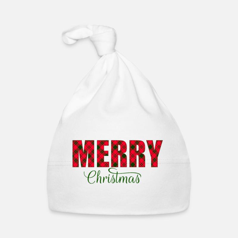 Merry Christmas Plaid Script Organic Baby Cap