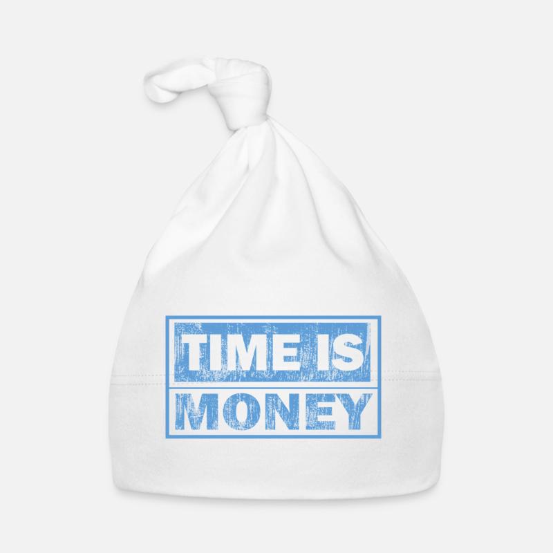 Time is money – Blue block text Organic Baby Cap