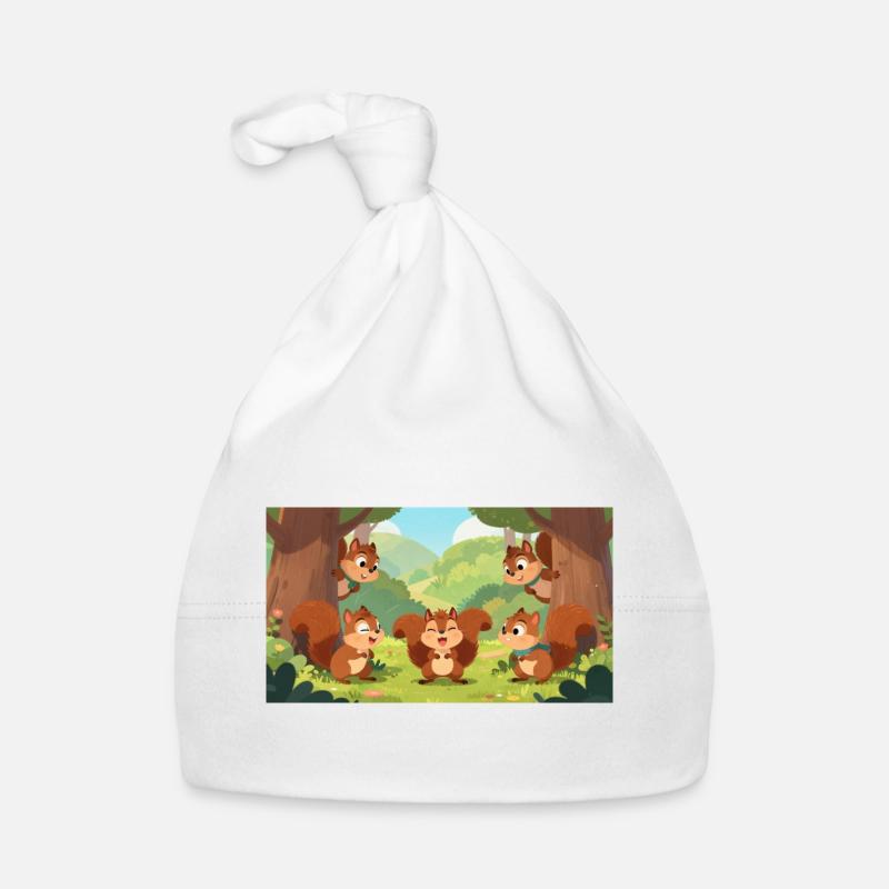Amis écureuils jouant à cache-cache dans la forêt Bonnet bio Bébé