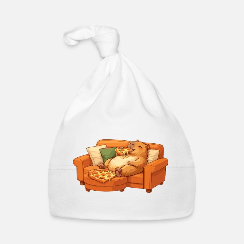 Capybara Sofa Pizza entspanntes Relax Motiv Baby Bio-Mütze