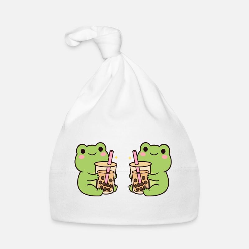 Kawaii Bubble T-Frogs – duo de grenouilles mignons (minimal) Bonnet bio Bébé