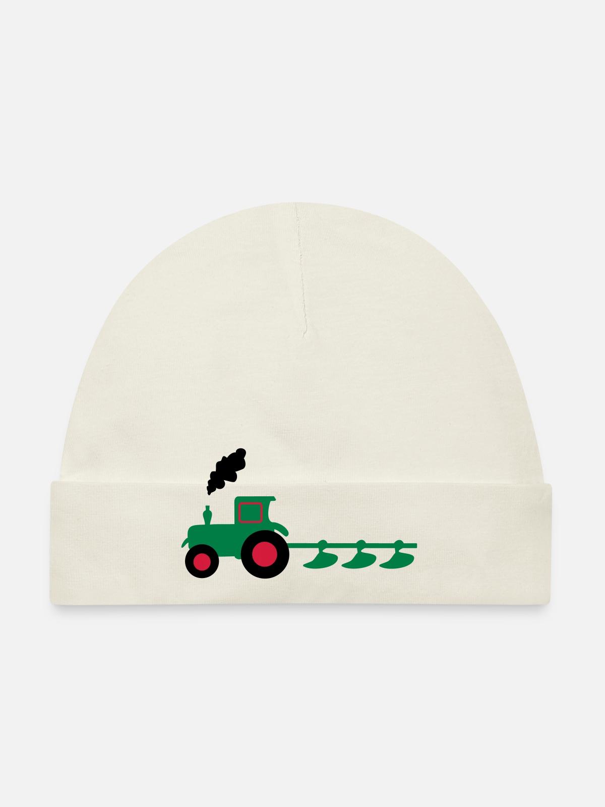 tracteur charrue - Bonnet bio Bébé - blanc - Devant