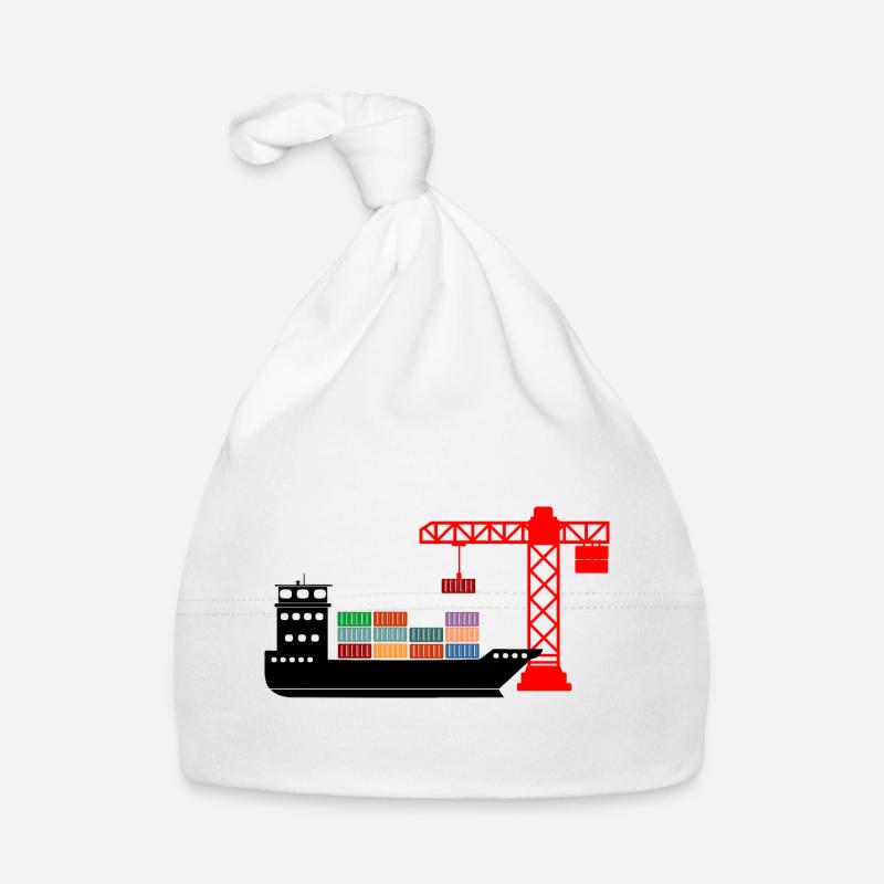 Sea container boat with crane unloading 2 Organic Baby Cap