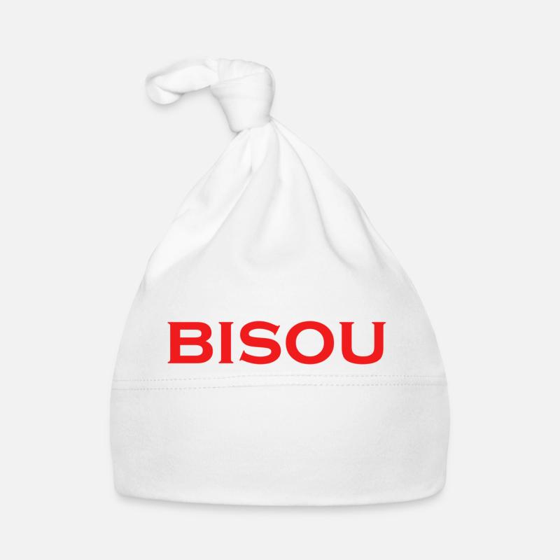 Bisou – Mot français doux pour un baiser - Bonnet bio Bébé - blanc