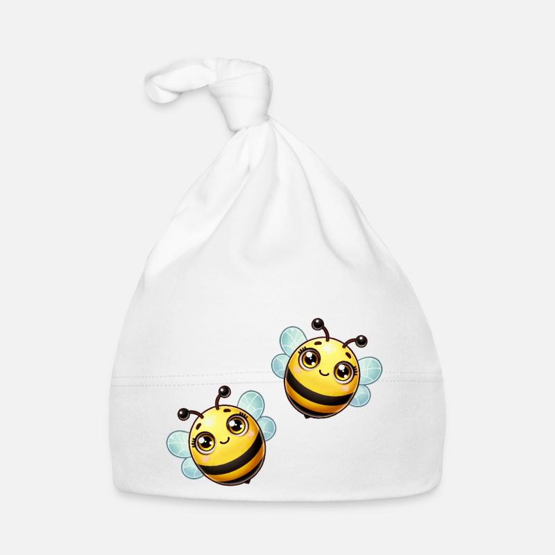 Bande dessinée abeille - Bonnet bio Bébé - blanc