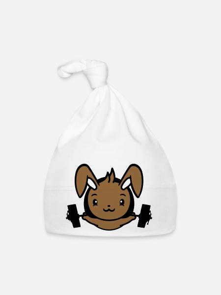 Bunny Bodybuilder Gym Muscles Strong Fitness Weight - Organic Baby Cap - white - Front