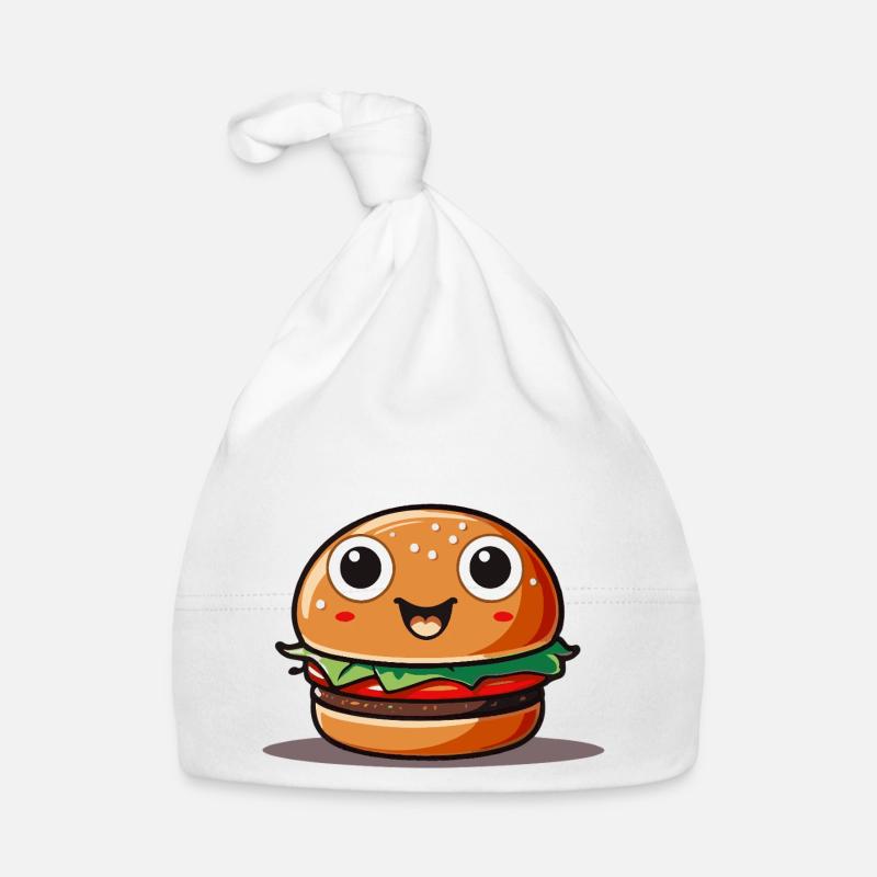 Mignon hamburger de dessin animé avec un visage souriant Bonnet bio Bébé
