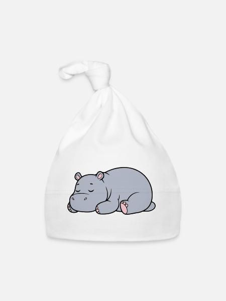 Hippopotame endormi Vecteur paresseux fatigué - Bonnet bio Bébé - blanc - Devant