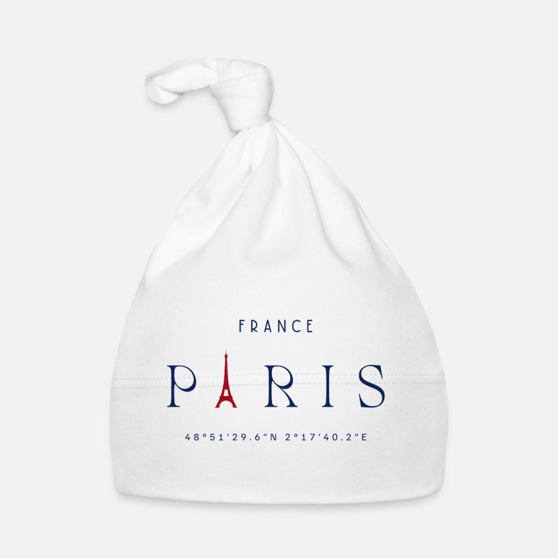 Paris Blue Eiffel Tower Red - Organic Baby Cap - white