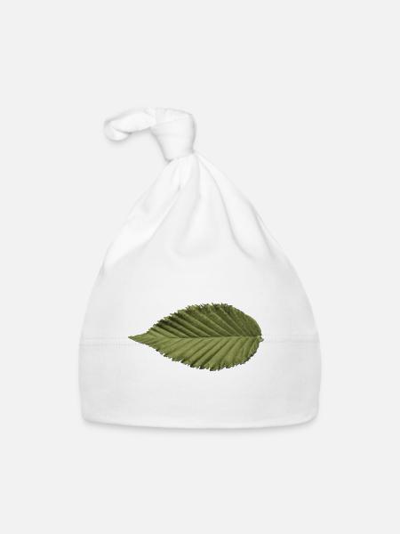 Structure foliaire : motif vert olive - Bonnet bio Bébé - blanc - Devant