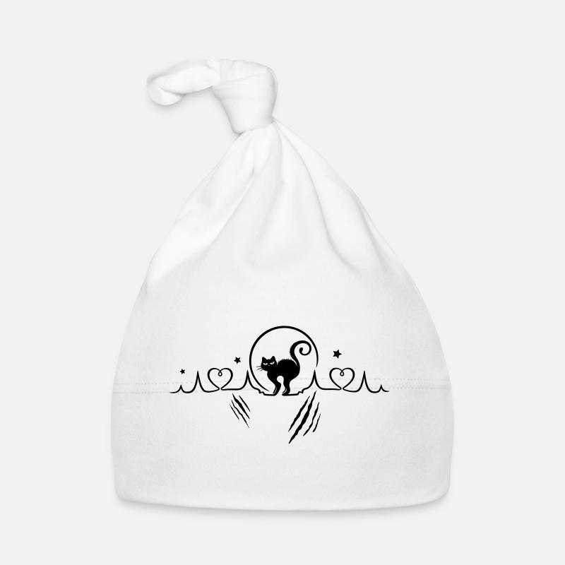 Battement de coeur avec chat, pleine lune Bonnet bio Bébé