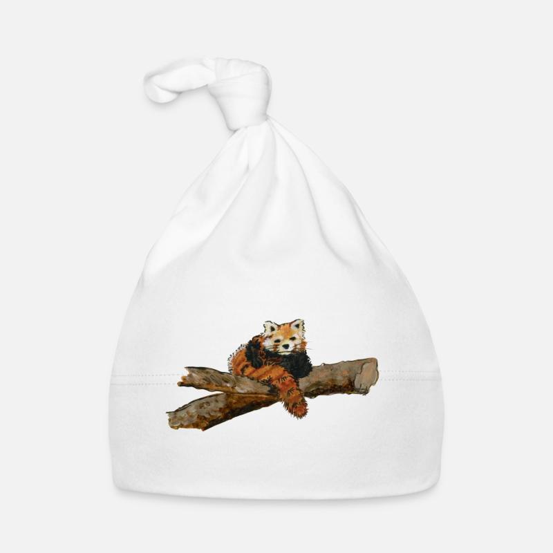 panda roux - red Panda - roter kleiner der rote - Bonnet bio Bébé - blanc