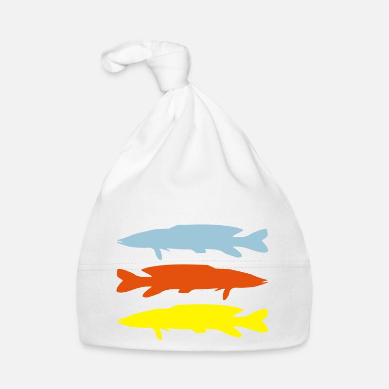 poisson brochet silhouette colorée - Bonnet bio Bébé - blanc