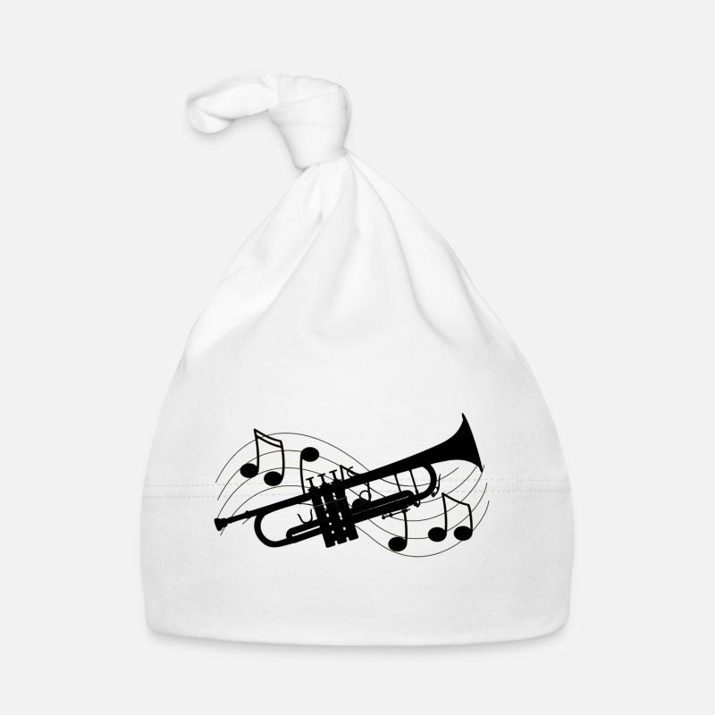 Trompette notes et partition musique noir dessin - Bonnet bio Bébé - blanc