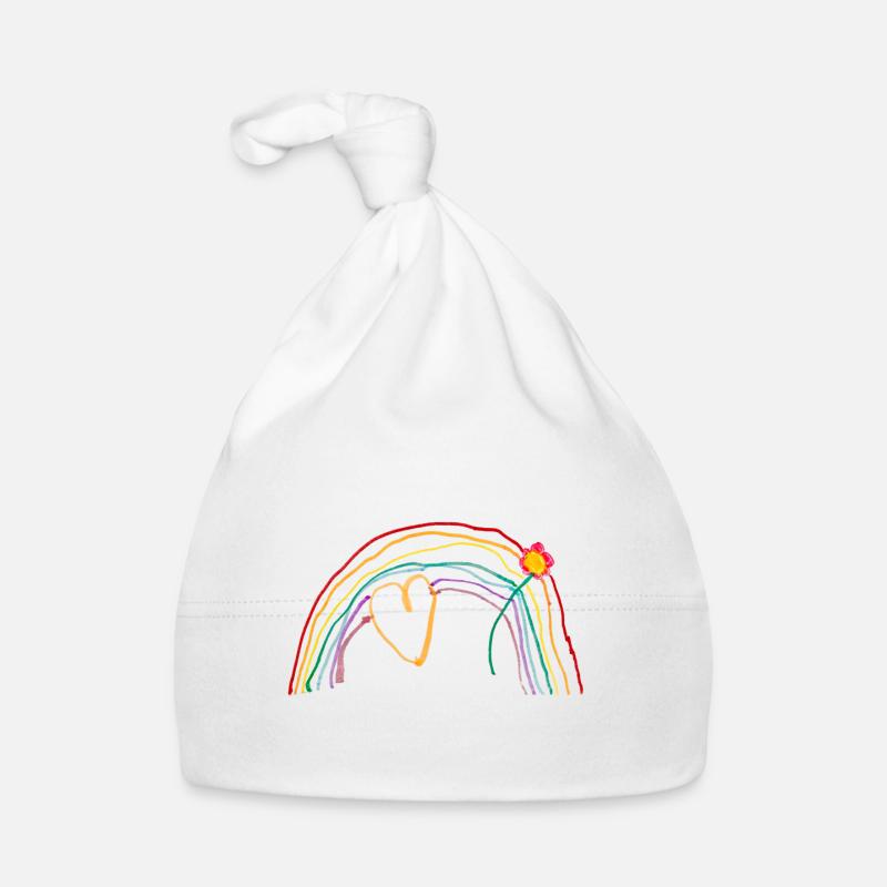Arc-en-ciel avec cœur et fleur Bonnet bio Bébé