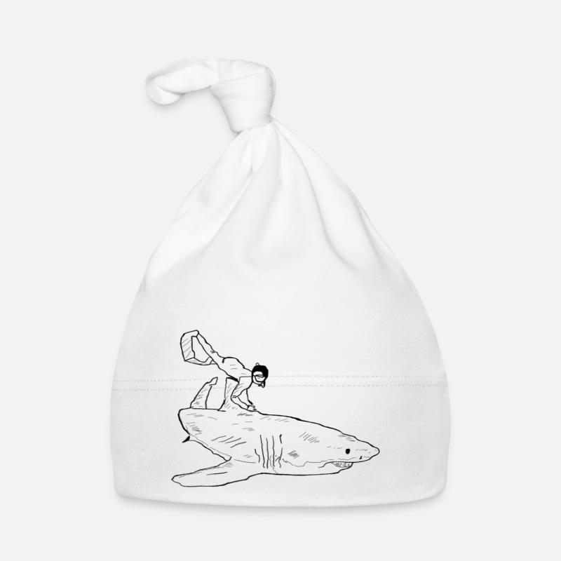 Shark with diver in black Organic Baby Cap