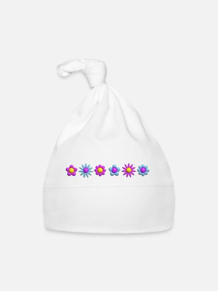 Fleurs en fleurs en rangée 3D - Bonnet bio Bébé - blanc - Devant