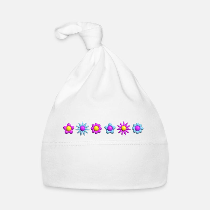 Blumen Blüten in Reihe 3D - Baby Bio-Mütze - Weiß