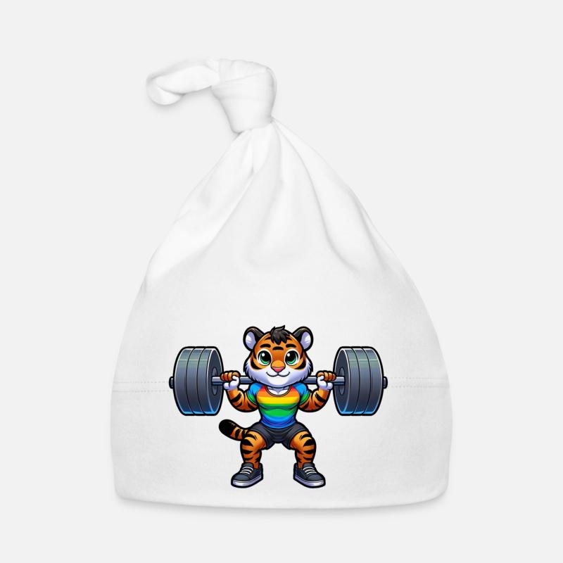 Rainbow Tiger Squatting In The Gym Baby Bio-Mütze