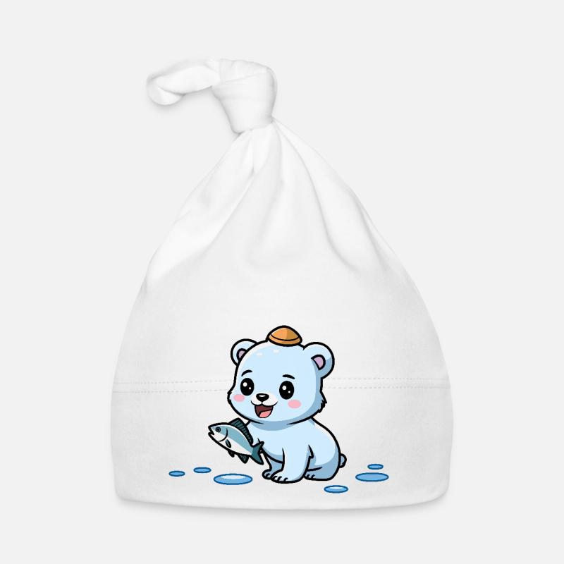 Cute polar bear with fish Organic Baby Cap