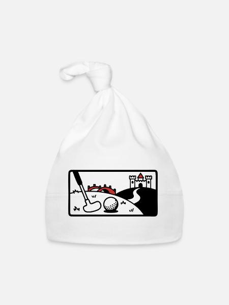 Minigolf Retro Cartoon Golfball JGA Team - Baby Bio-Mütze - Weiß - Vorne