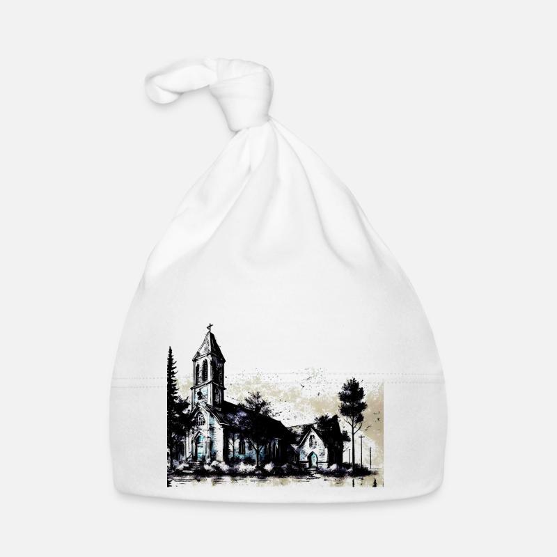 Alte Kirche in einem Dorf Baby Bio-Mütze