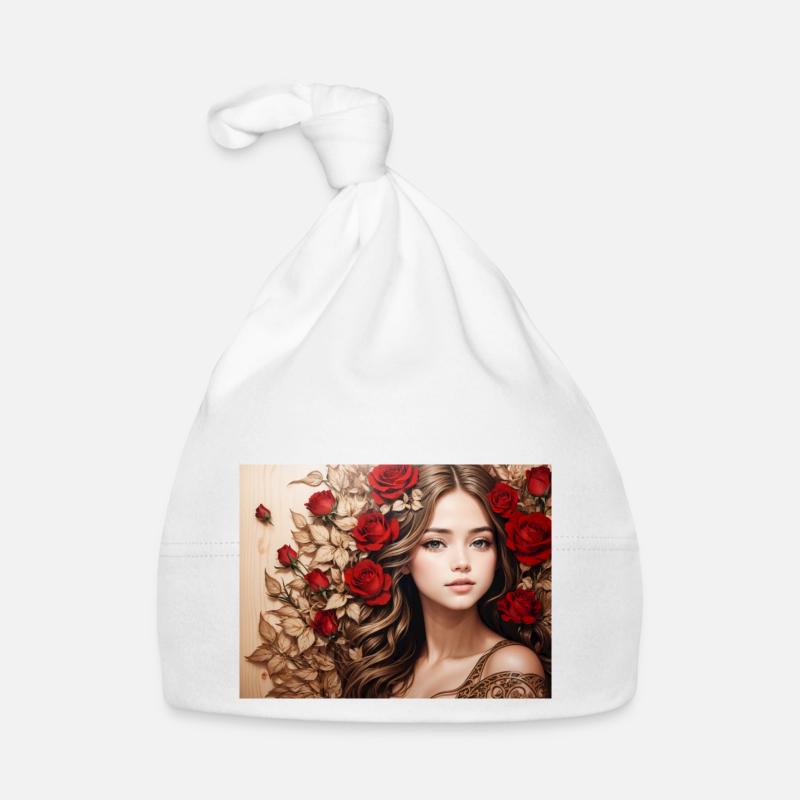 Mädchen mit roter Rose Baby Bio-Mütze