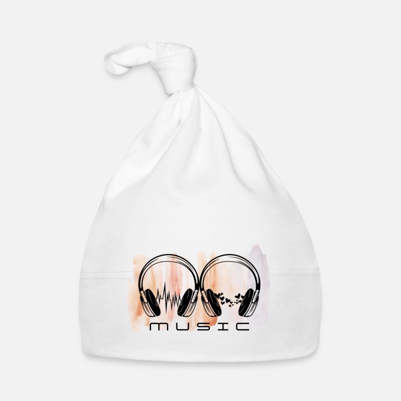Fréquences de l'amour. Couple de casques audio. - Bonnet bio Bébé - blanc