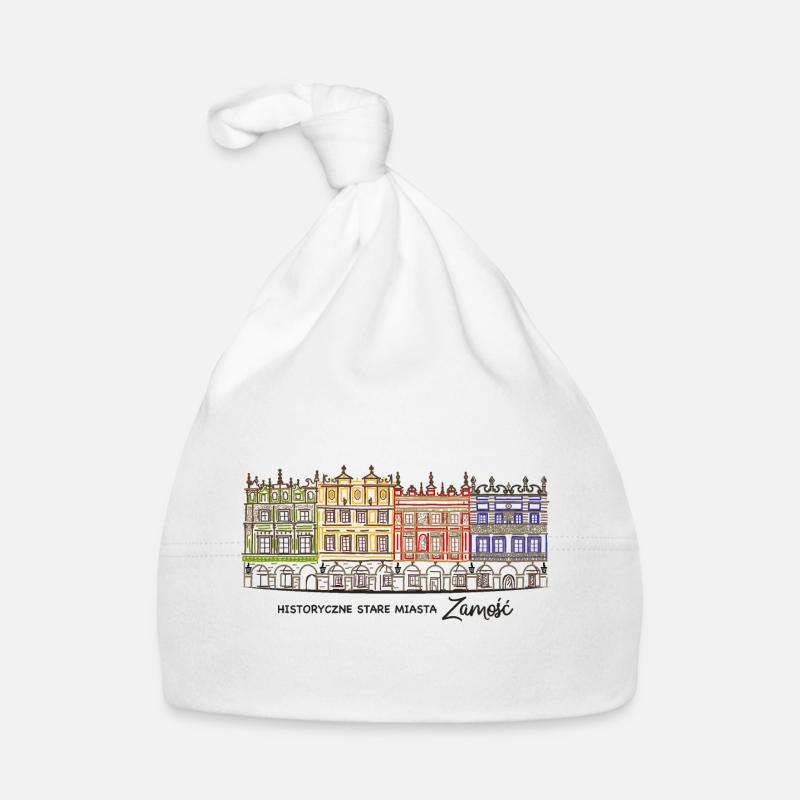 Zamosc en Pologne, façades sur le marché, dessin à la main Bonnet bio Bébé
