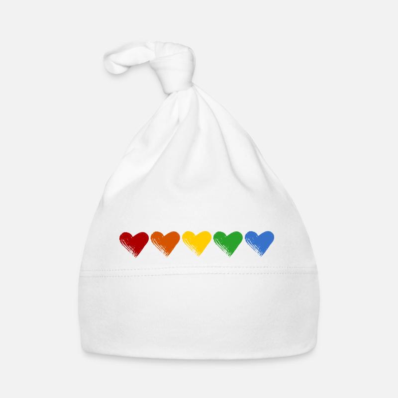 Coeurs colorés - Bonnet bio Bébé - blanc